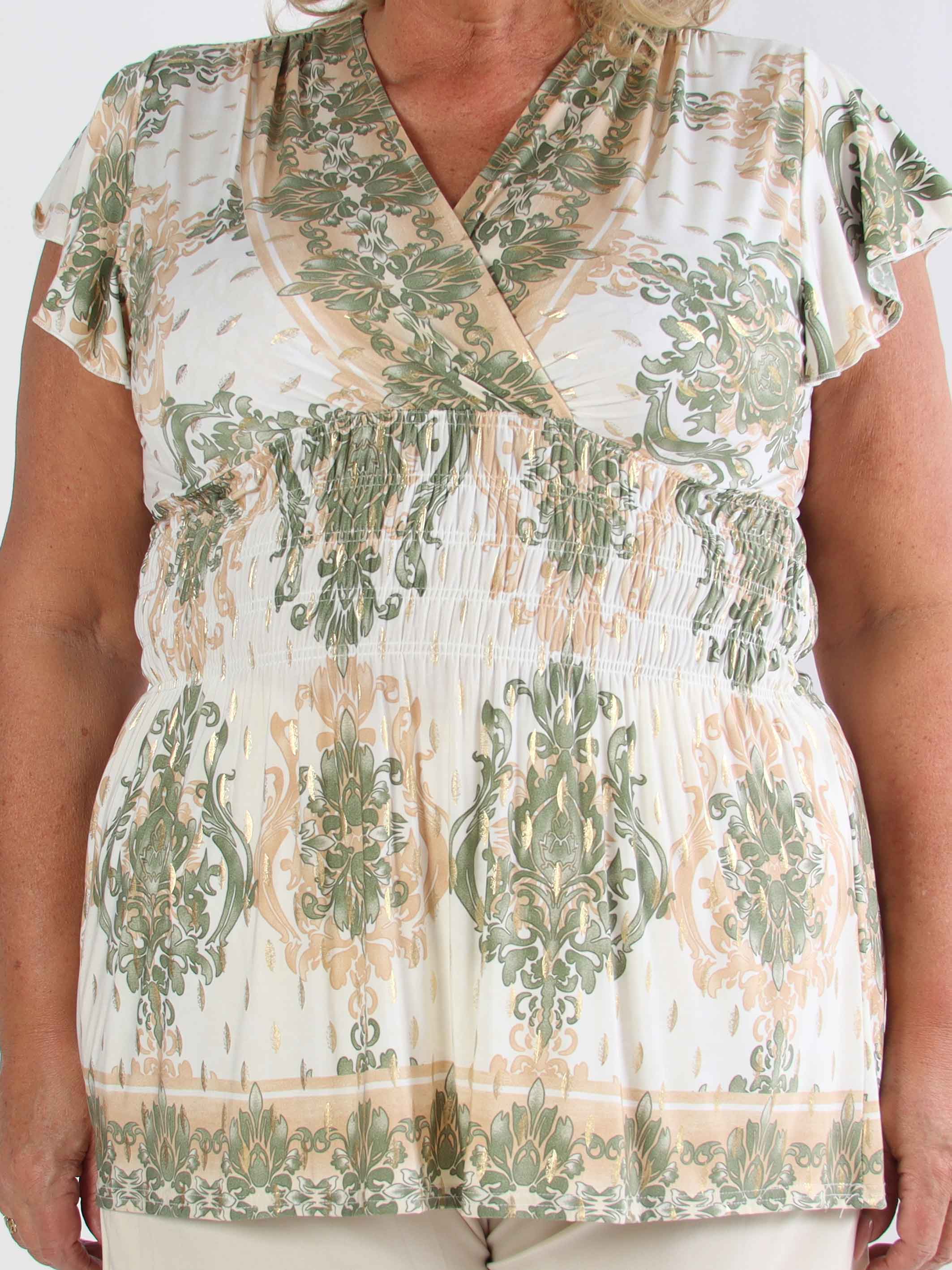 Pams Elegance Shirt - Sød plus size elastisk bluse med fint print